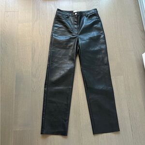 Aritzia Wilfred The Melina Black Leather Straight Leg Pants